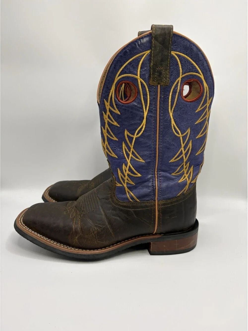 Laredo Men's Boots Ripley Western Work Brown Blue Yellow Size 8D